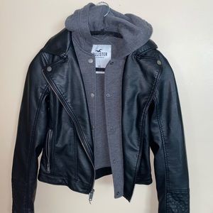 Hoodie leather jacket